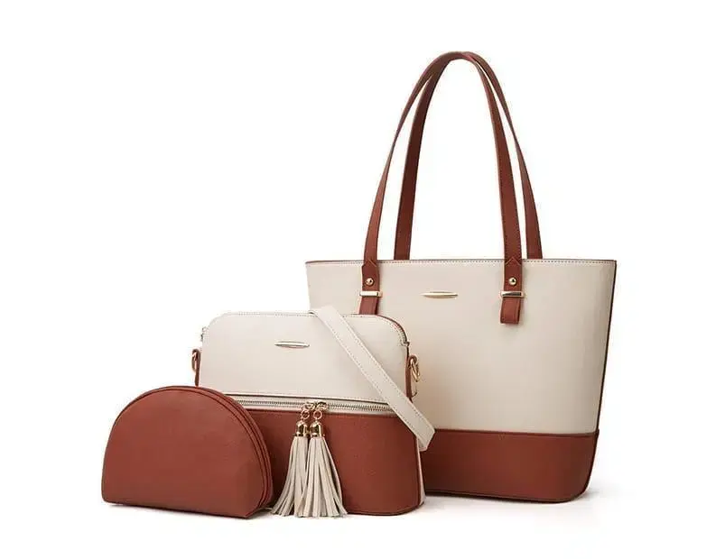 3 PC Women's PU Leather Textured Hand Bag Set.webp