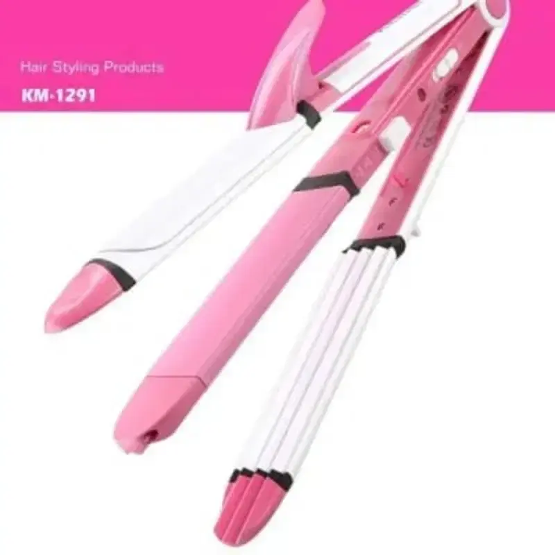 Hair Straightener Curling Irons KM-1291, 3 in 1 Hair Straightener Roller Curlers.webp