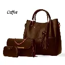 3 PCs Elegant design Top Handle Women's Leather Plain Hand Bag Set Coffee.webp