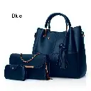 3 PCs Elegant design Top Handle Women's Leather Plain Hand Bag Set Blue.webp