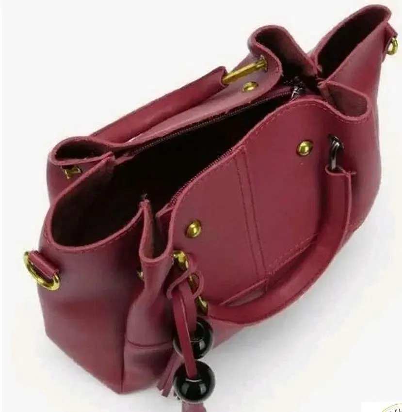 3 PCs Elegant design Top Handle Women's Leather Plain Hand Bag Set redd.webp