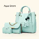 3 PCs Elegant design Top Handle Women's Leather Plain Hand Bag Set Aqua Green.webp