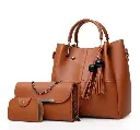 3 PCs Elegant design Top Handle Women's Leather Plain Hand Bag Set brown.webp