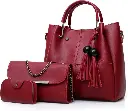 3 PCs Elegant design Top Handle Women's Leather Plain Hand Bag Set Red.webp