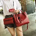 3 PCs Elegant design Top Handle Women's Leather Plain Hand Bag Set reddish.webp