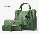 3 PCs Elegant design Top Handle Women's Leather Plain Hand Bag Set Light Green.webp