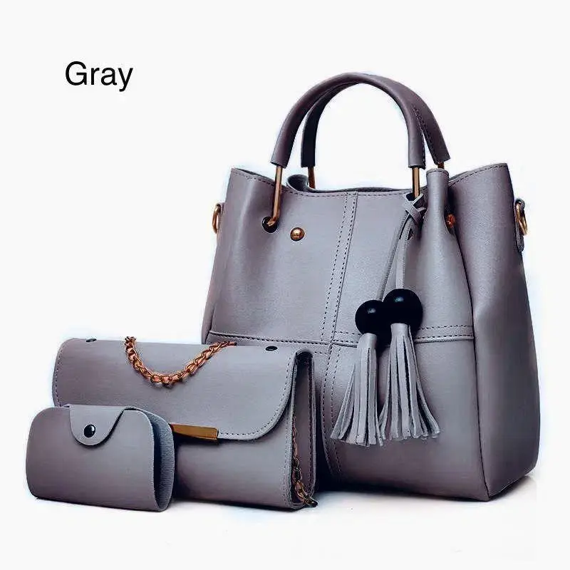 3 PCs Elegant design Top Handle Women's Leather Plain Hand Bag Set