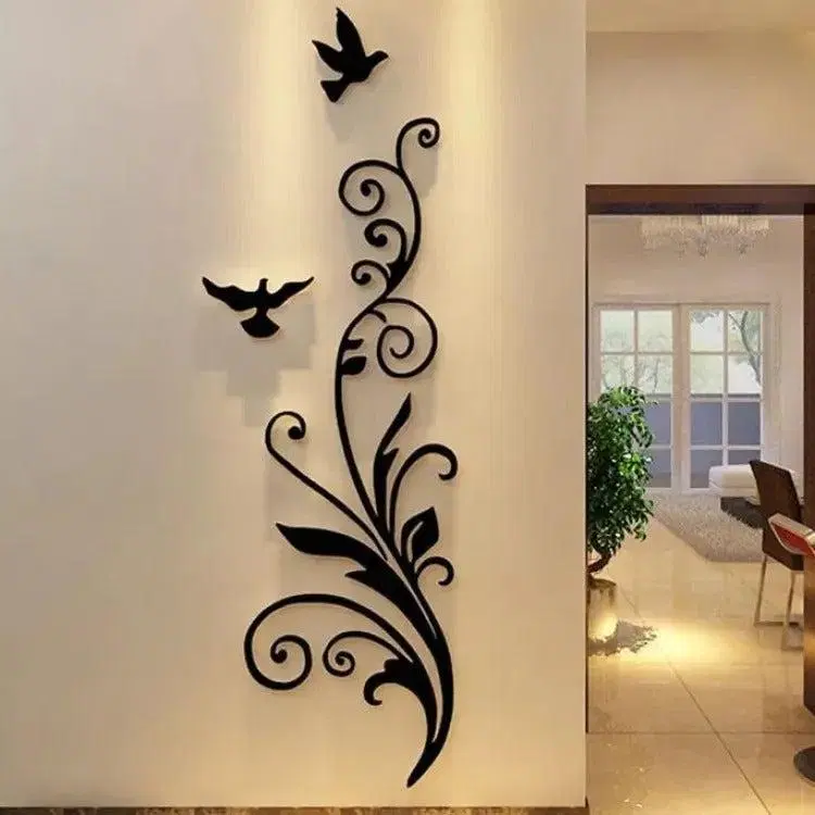 Flower with Birds Design Wooden Wall Decor (3 Wall Stickers)