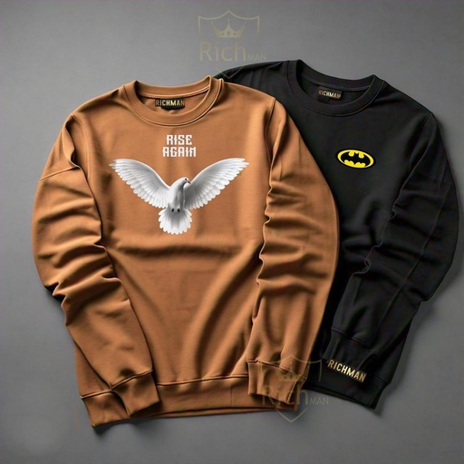 Men's Fleece Printed Sweatshirt, Pack of 2 (Brown & Black)