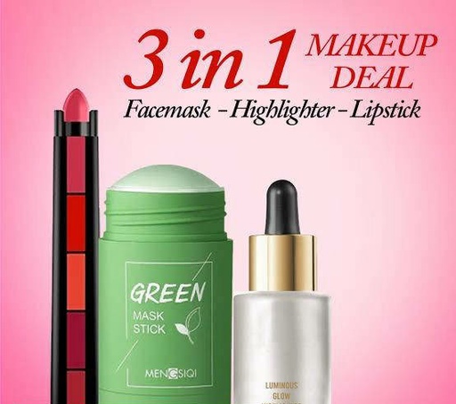 3 in 1 Makeup Deal (Facemask - Highlighter - Lipstick)